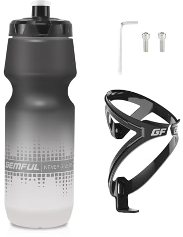 GEMFUL Sportflasche 750ml & Rad-Flaschenhalter Set, Auslaufsicher, Robust | Perfekte Kombination für Einsteiger und Profis beim Rennradsport oder gemütlichen Radeln.