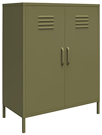 Bradford Metallschrank Olivgrün, 79 x 39 x 100 cm, Aufbewahrungsschrank mit 1 Tür und 3 Regalböden, Spindschrank aus Metall für Büro, Wohnzimmer, Flur und Home Office