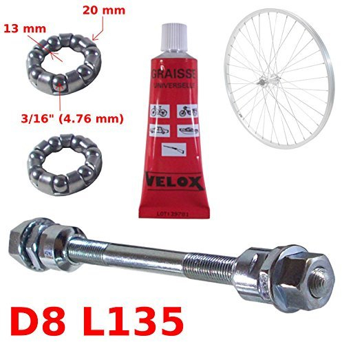 cyclingcolors KUGELRING 3/16 + VORDERRADACHSE 8 x 135 + FETT Kugeln Lager Achse MASSIV Fahrrad Ring NABEN Silber Stahl KUGELLAGER FAHRRADACHSE