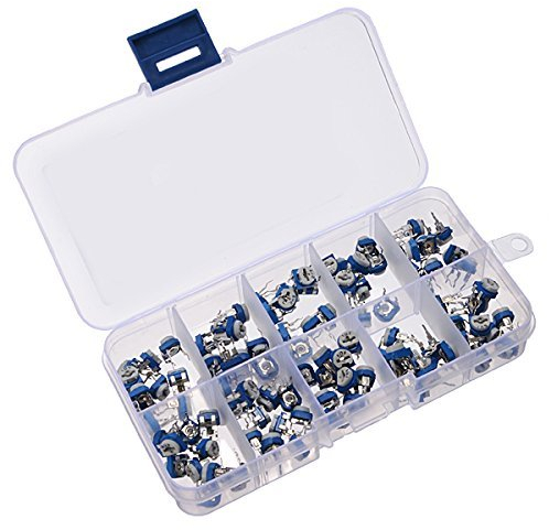 DollaTek 100PCS 10 Werte (500~1M Ohm) RM065 Preset Carbon Film Horizontale Trimpot Potentiometer Sortiment Kit mit Aufbewahrungsbox