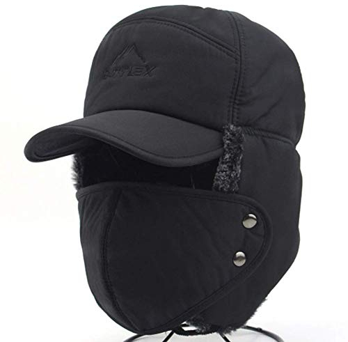 Herren Winter Fliegermütze Trappermütze Winddicht Warm Wintermütze mit Ohrenklappen Männer Baseball Cap Schirmmütze für Snowboarden Skaten Radfahren, Schwarz, Einheitsgröße