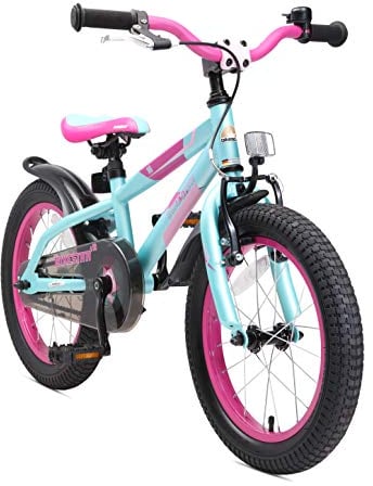 BIKESTAR Kinderfahrrad 16 Zoll für Mädchen und Jungen ab 4-5 Jahre | 16er Kinderrad Mountainbike | Fahrrad für Kinder Berry & Türkis | Risikofrei Testen