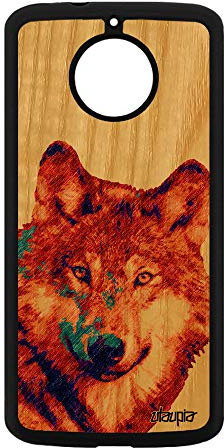 utaupia Coque pour Motorola Moto E4+ Plus Bois Silicone Loup Animaux Pas Cher bête Sauvage Nature Rouge Smartphone Animal Jolie Gel Design