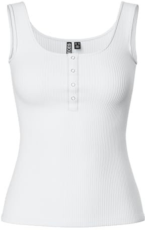 PIECES PCKITTE Tank Top Noos BC Canottiera da Donna, Bianco Brillante, S