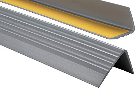 Nez de marche profil d’angle PVC autoadhésif 50x40mm antidérapant, d'escalier-protection, bande de bordure, 200cm, Argenté