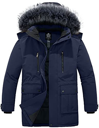 Wantdo Men's Outdoor Windproof Jacket Warm Puffer Jacket Cotton Padded Jacket Long Thicken Winter Jacket Navy M