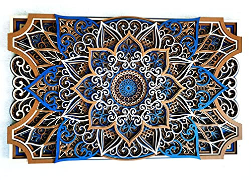Echtholz Holz 3D Mandala Bild - Layered Mandala Art 75x46cm
