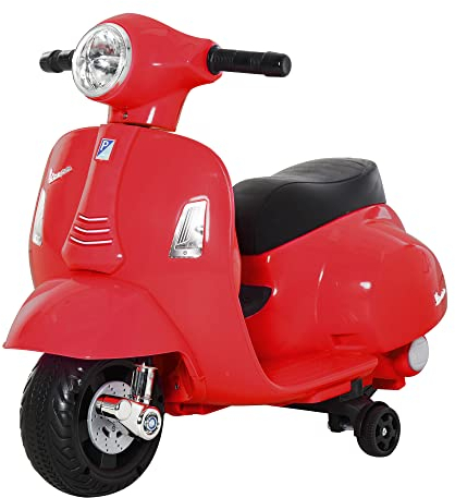 HOMCOM Elektro Kindermotorrad Vespa Elektromotorrad mit LED-Licht, Sound, Kinder Elektro Motorrad für Kinder von 18-36 Monate Rot