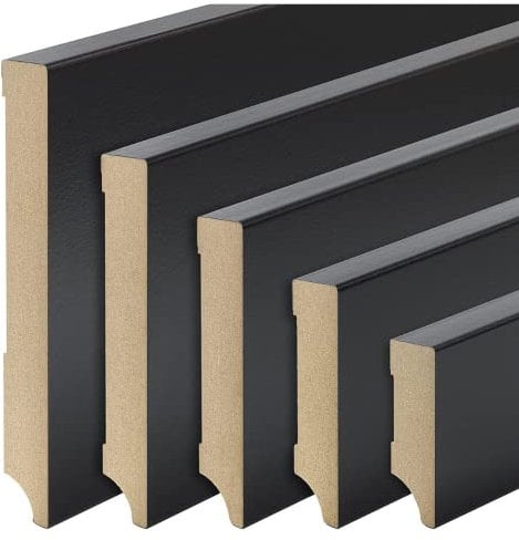 REESE Sockelleisten Schwarz - Weimarer Profil - MDF Folie - 40mm Höhe - 10 Stück / 23 lfm - Fußleisten modern - nicht selbstklebend - 230 cm