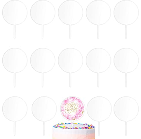 Blank Acrylic Cake Toppers, 15pccs Clear Circle DIY Birthday Cake Topper 10cm Personalized Cupcake Toppers Blanks Cake Picks for Wedding Birthday Party Cake Decoration Supplies