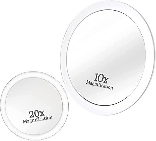 Mirrorvana Vergrößerungsspiegel 20fach & 10fach mit Saugnapf, Runder Kosmetikspiegel 20 Fach & 10 Fach Vergrößerung, Spiegel Rund 15 cm & 10 cm