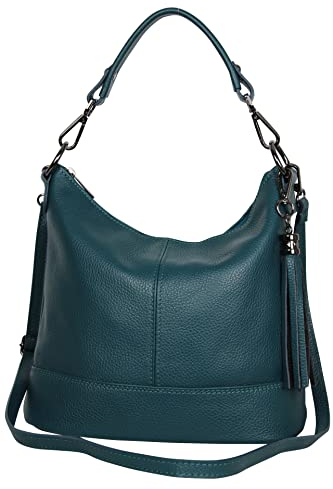 AmbraModa GLX09 Sac à main pour femme en cuir véritable, pétrole, 28/24/13cm