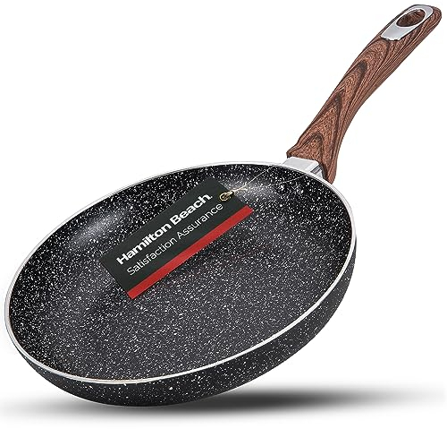 Hamilton Beach Bratpfanne, 25,4 cm, antihaftbeschichtet mit Marmorbeschichtung, holzähnlicher Soft-Touch-Griff, antihaftbeschichtete Granit-Bratpfanne, Eierpfanne, Omelett-Pfanne, Stein-Kochgeschirr,
