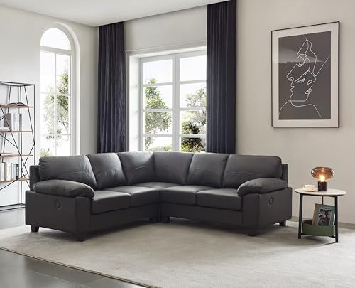 SC Furniture Ltd Black Genuine Real Leather Corner Sofa + USB Ports BOSTON (Black)