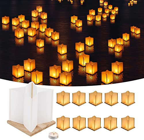 FuHigh 10 Stück 15,2 cm Papierlaternen, schwimmende Kerzenlaternen, hölzerne Wasserlaternen mit Kerzen, Außenterrassendekoration für Poolpartys, Hochzeiten, Gedenkstätten, Garten... (Laternen, mit