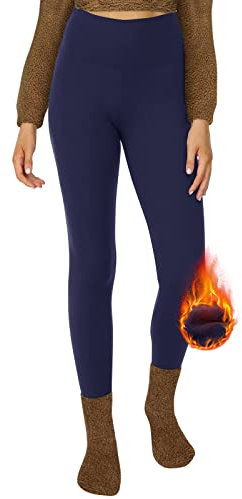 DDOBB Thermo Leggings Damen Gefüttert High Waist Thermoleggins Lang Mit Innenfleece Warm Teddy Sportleggins Strumpfhosen Thermohose Laufhose Winterkeid(E-Navy, (DE50-52)=XXL)