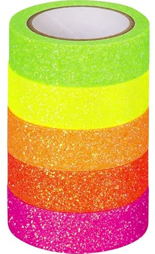 PAINT IT EASY NEU Deko Tape/Klebeband, 5 Rollen, Neon Regenbogen Glitter
