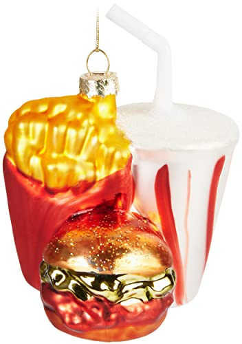 BRUBAKER Fast Food Menü Weihnachtskugel aus Glas - Burger Pommes und Soft Drink - Christbaumschmuck Lustig - Handbemalt und Mundgeblasen - Figuren Weihnachtsdeko Anhänger - Deko Baumkugel