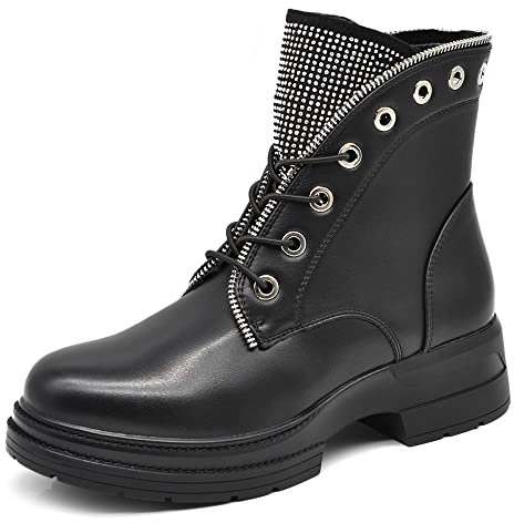 IF Fashion Stivaletti Stivali Invernali Scarpe da Donna Lacci Anfibi Strass 6633 Nero 39