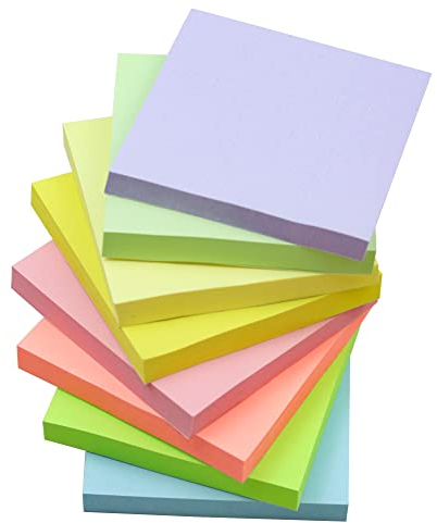 8 Packung Farbige Haftnotizen, Selbstklebende Klebezettel 76 x 76 mm, Haftnotizzettel Bunte Quadratische Sticky Notes für Büro Zuhause Schule Sitzung, 82 Blätter/Block
