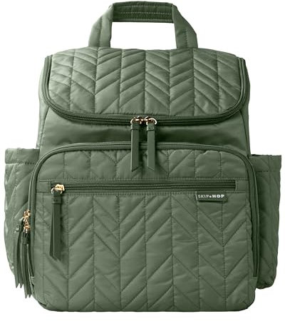 Skip Hop Forma Wickeltasche, Rucksack für Mutter und Vater, großes Fach mit zwei Packwürfeln, gepolsterte Kinderwagengurte, leicht, wasserdicht, reisefreundlich, Salbeigrün