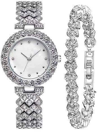 CIVO Armbanduhr Damen Silber Set Edelstahl Analog Damen Uhr Wasserdicht Uhr und Armband Set Klassisch Damenuhr Elegante Quarz Minimalistische Geschenkset für Frauen
