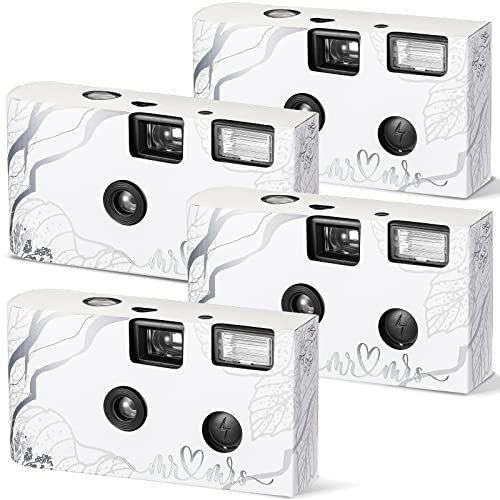 4 Stück Einweg-Kamera, Einwegkamera, Einmalkamera für Fotografie, mit Blitzfarbfilm für Hochzeit, Jahrestag, Reisen, Camp, Partyzubehör, Geburtstagsgeschenk (weiß)