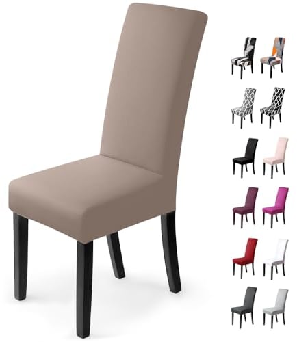 BalladHome Stuhlhussen 4 Stück Stretch-Stuhlbezug Elastische Moderne Husse Stretchhusse Stuhlbezug Stuhlüberzug Bi-Elastic Spannbezug Sehr Pflegeleicht und Langlebig Universal (4 Stück, Khaki)