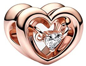 Lkwidi Donna Ciondolo- Cuore radiante dell'oro rosa & pietra galleggiante Argento 925 Colgantes con Zirconia cubica per Charm Bracciale