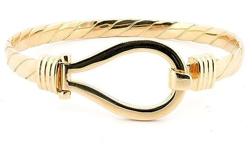 Jewelco London Men's Solid 9ct Yellow Gold Hook Fitting Noose Rope Loop Stirrup 7mm Bangle Bracelet