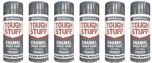 HitlineUK 6 x Grey Spray Primer Paint 400ML, for Metal Wood and Plastic