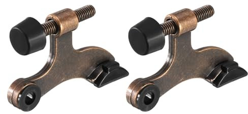 sourcing map Door Stoppers, 2Pcs 2-1/2 x 1-3/4 - Zinc Alloy Hinge Pin Door Stop, K Type Adjustable Door Stopper with Rubber Bumper Tips (Red Patina)