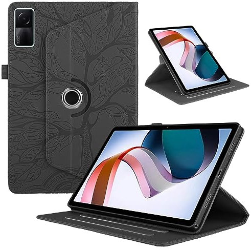 TEDTIKJT Tablette Coque pour Xiaomi Redmi Pad 10.61 2022 PU Cuir 360°Rotatif Multi-Angle Stand Flip Cover Arbre de Vie Rotating Étui Housse Protection Tablette Cover, Noir