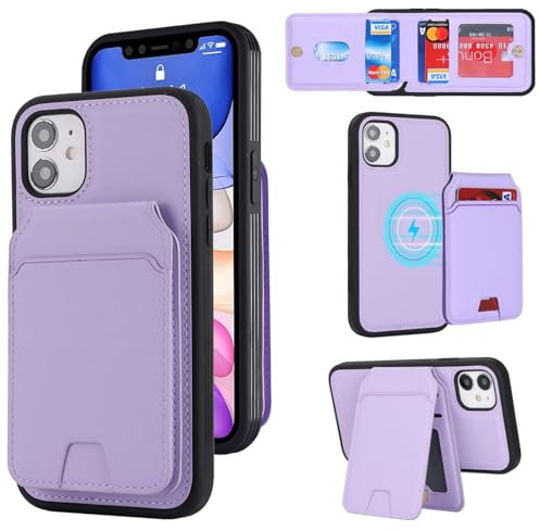 Zouzt for iPhone 11 Detachable 2 in 1 Wallet Case with Card Holder for Magsafe, Magnetic PU Leather Flip Credit Slot Protective Phone Cover Women Men for iPhone 11 6.1 Inch - Purple