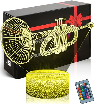DAHEYMA 3D-Stimmungslampe, Illusionstrompete, LED-Nachtlicht, Trompetentischlampe, 16 Farben, ändern sich mit Fernbedienung, Geschenke für Musik-Fans, Feiertags-Schlafzimmer-Dekoration