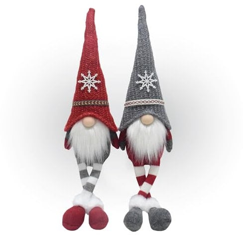 Lemodo Kantenhocker Wichtel als 2er Set, 54,0 cm Hoch, Tomte Mit Schneeflocken Auf Den Strickmützen, GNOME als Weihnachtsdeko, Deko für Drinnen