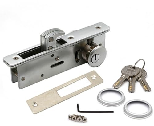 Einsteckschloss für Schaufenstertüren, Aluminum Unsichtbares Einsteckschloss mit Schlüssel für 44-46mm Türen (Haken Riegel)
