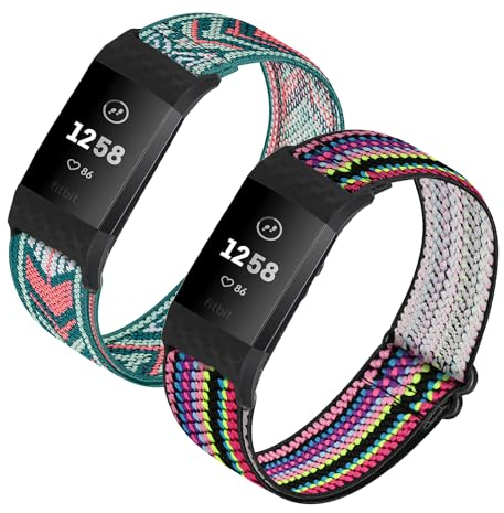 HUYIIO Verstellbares, elastisches Uhrenarmband, kompatibel mit Charge 2 Armbändern, weiches, atmungsaktives Nylon-Sportband, dehnbares Ersatzarmband für Damen und Herren, 2 Stück, Kein Edelstein