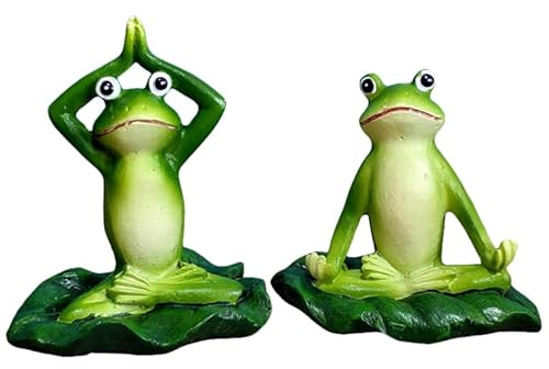 Zerodeko 2Er Set Yoga Frosch Figuren Handbemalt Aus Robustem Harz Kleine Bürodekor Froschdekoration Für Wohnzimmer Schlafzimmer Fensterbank Und Gartendeko