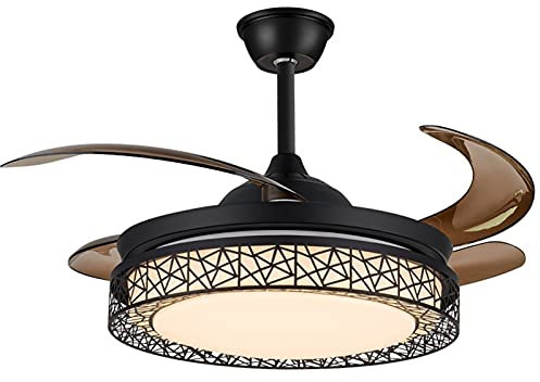 Ventilateur de lustre LED 90W 3 Changements de couleur Ventilateurs de plafond rétractable avec kit de lumière, ventilateur de plafond à profil bas, 52 FAnelier pour salon salle à manger pour salon c
