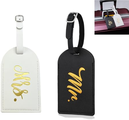 Kofferanhänger,2 Stücke Kofferanhänger Herr Frau,Gepäckanhänger,Leder Namenschild,Reisegepäckanhänger,für verheiratete Männer Frauen Paare Hochzeit Reisegeschenk