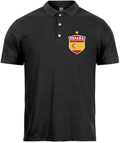 lepni.me Polo de Fútbol de España para Hombre con Tu Nombre y Número | Bandera Española Insignia, Camiseta Personalizada | Campeonato de Europa 2024 (L Negro Sin impresión)