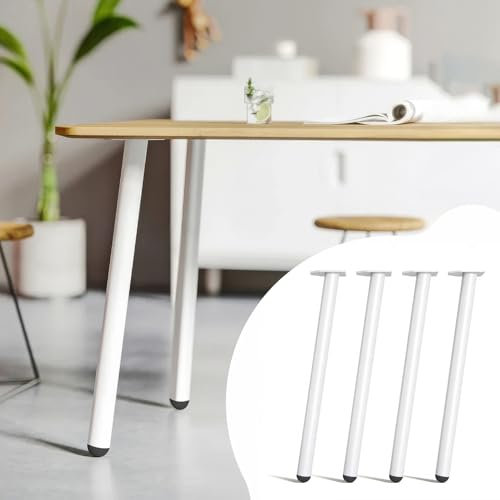 MATERIUM® Nordic Tischbeine - 4X Metall Weiß 70cm - Inkl. Schrauben und Bodenschutz - Elegantes Design - Ideal für Esstisch und Schreibtisch (Weiß, Pulverbeschichtet)