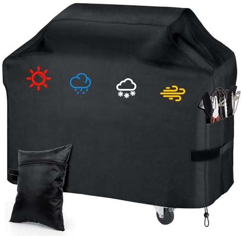 Romon Funda Barbacoa Exterior Impermeable, Cubierta para Barbacoa, BBQ Cover de Parrilla 210D Oxford Protector con Bolsillo y Cordón Ajustable, Anti-Viento, Anti-Polvo, Protección UV, 145x61x117cm