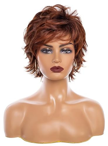 CGVG Orange Kurzhaarperücke Damen Gestufte Stachelige Kurzperücke mit Pony Natürliche Synthetische Kunstfaser Alltagsleben Kostümparty Mottoparty Halloween (Orange)