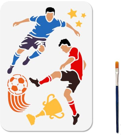 MAYJOYDIY Fußball Schablone Fußball Sportvorlage 29.7 × 21cm Trophäenspieler Wiederverwendbare Kunststoff Schablonen Zum Malen Mit Pinsel Sterne Vorlage Für Holz Wände Fenster Heimwerkerarbeiten