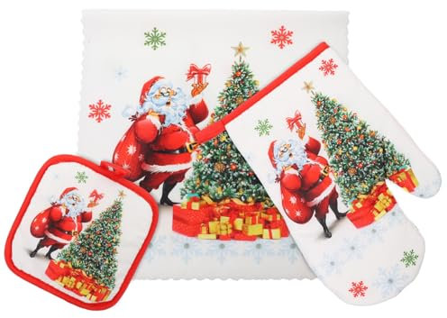 BEBEMOKO 1 kit de pâtisserie de Noël Père Noël gants de cuisine ménage maniques de Noël maniques de Noël porte-casseroles flocon de neige Maniques lavables en polyester