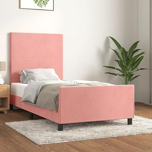 LAPOOH Bettgestell mit Kopfteil Rosa 100x200 cm Samt, Bett, Bed Frame, Familienbett, Bettrahmen, Bett Gestell, Bett Rahmengestell, Schlafzimmer Bett - 3125622