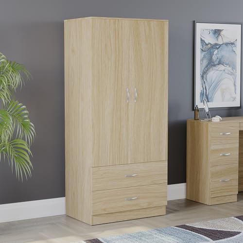 Vida Designs Riano Wardrobe, With Shelf & Hanging Rail Bedroom Storage Furniture (Pine, 2 Door & 2 Drawer)