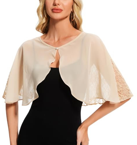 Atxnn Mantella da Donna in Pizzo Elegante Stola Chiffon Coprispalle per Abiti da Sposa Cerimonia Sera Scialle Estivo Bolero Poncho Cape